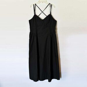 a new day WOMENS 100% COTTON STRAPPY BLACK DRESS SIZE LARGE WITH POCKETS NWT!